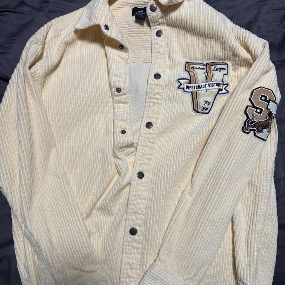 PacSun Beige Corduroy Bomber Jacket with Patches